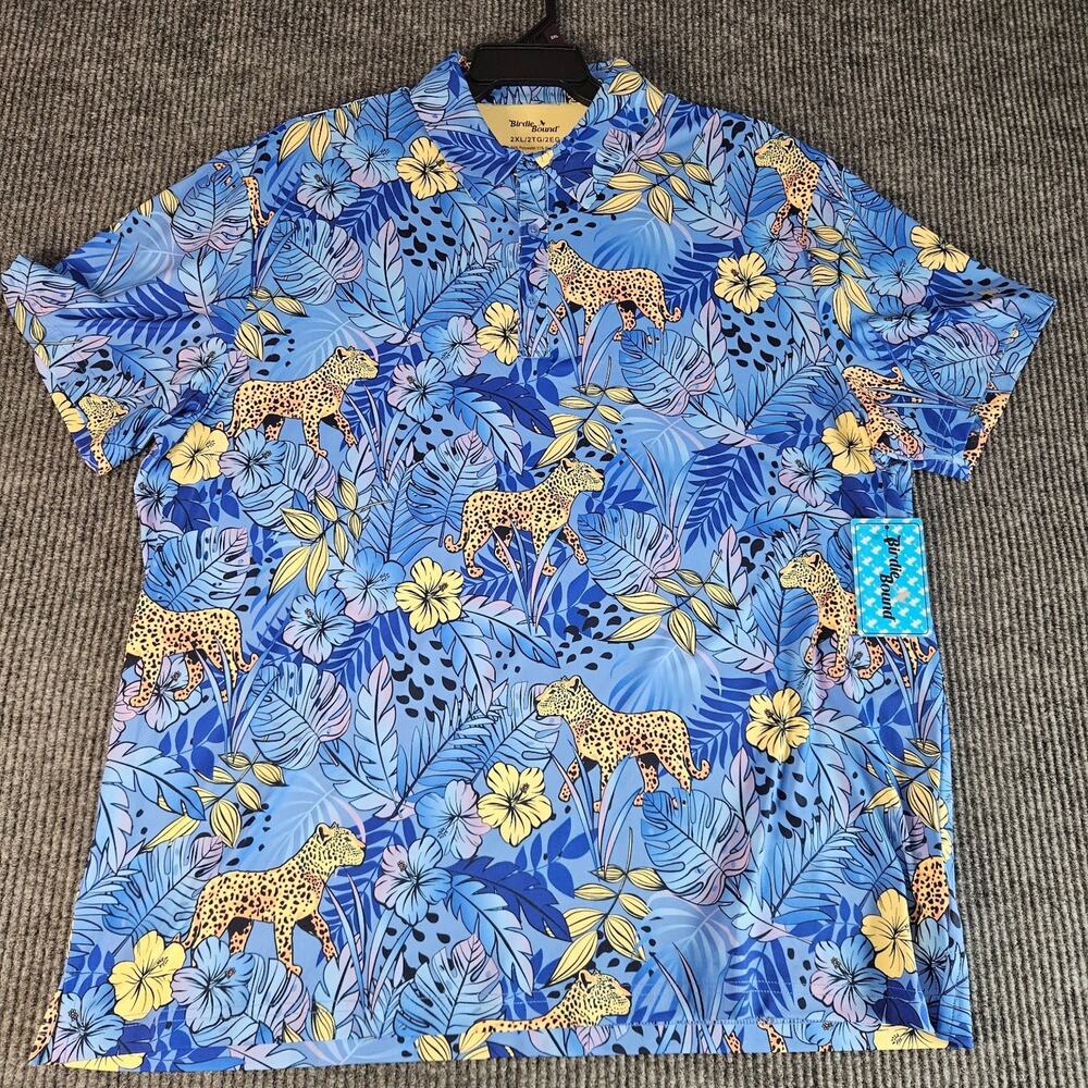 Birdie Bound Golf Polo Shirt Men's Blue 3XL‎ Polyester Jungle Cheetah